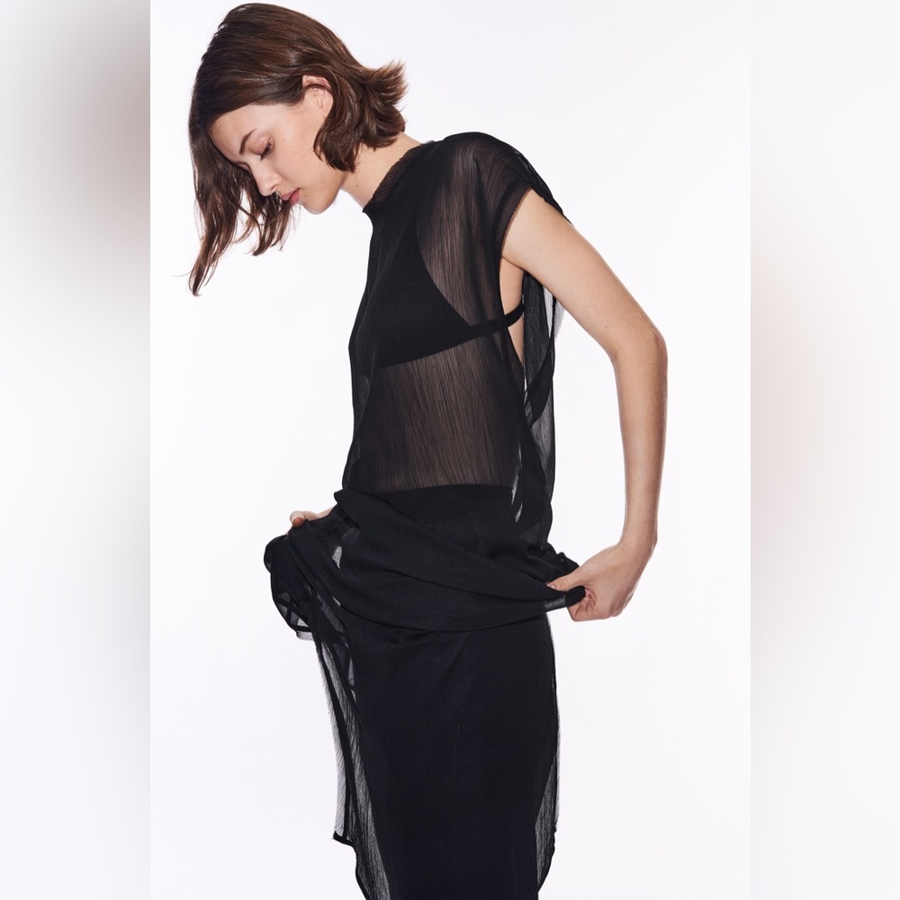NWT ZARA Black Sheer Tunic - Picture 6 of 12